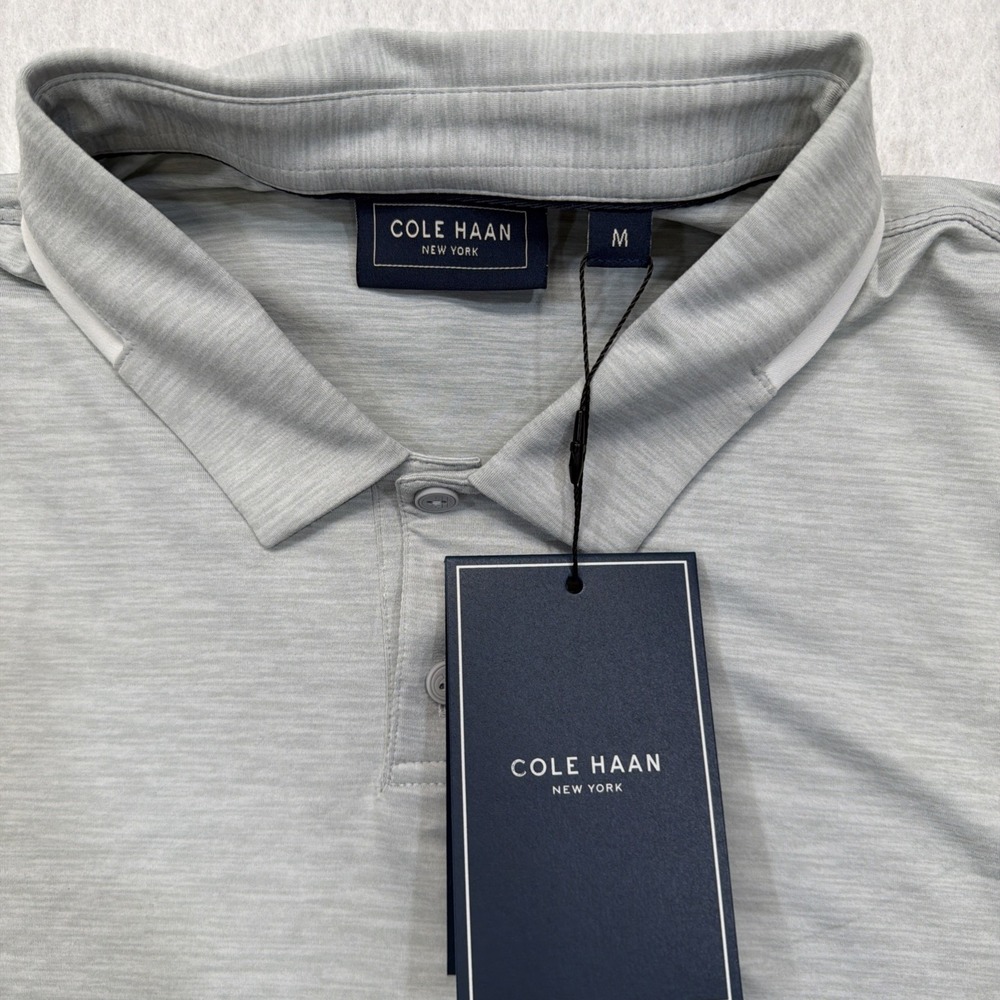 Cole Haan Founders Polo Shirt Mens Medium Grey Space Dye Tipped CHMPOLO_04 NWT - Picture 2 of 14